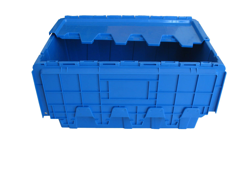 600*400*315 plastic stackable turnover box with lid plastic moving crate