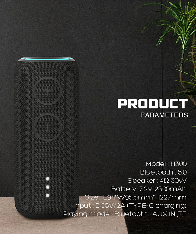 H300 Led Light Bluetooth Speaker Tws Pairing Stereo Waterproof Ipx7 With Eq Modes