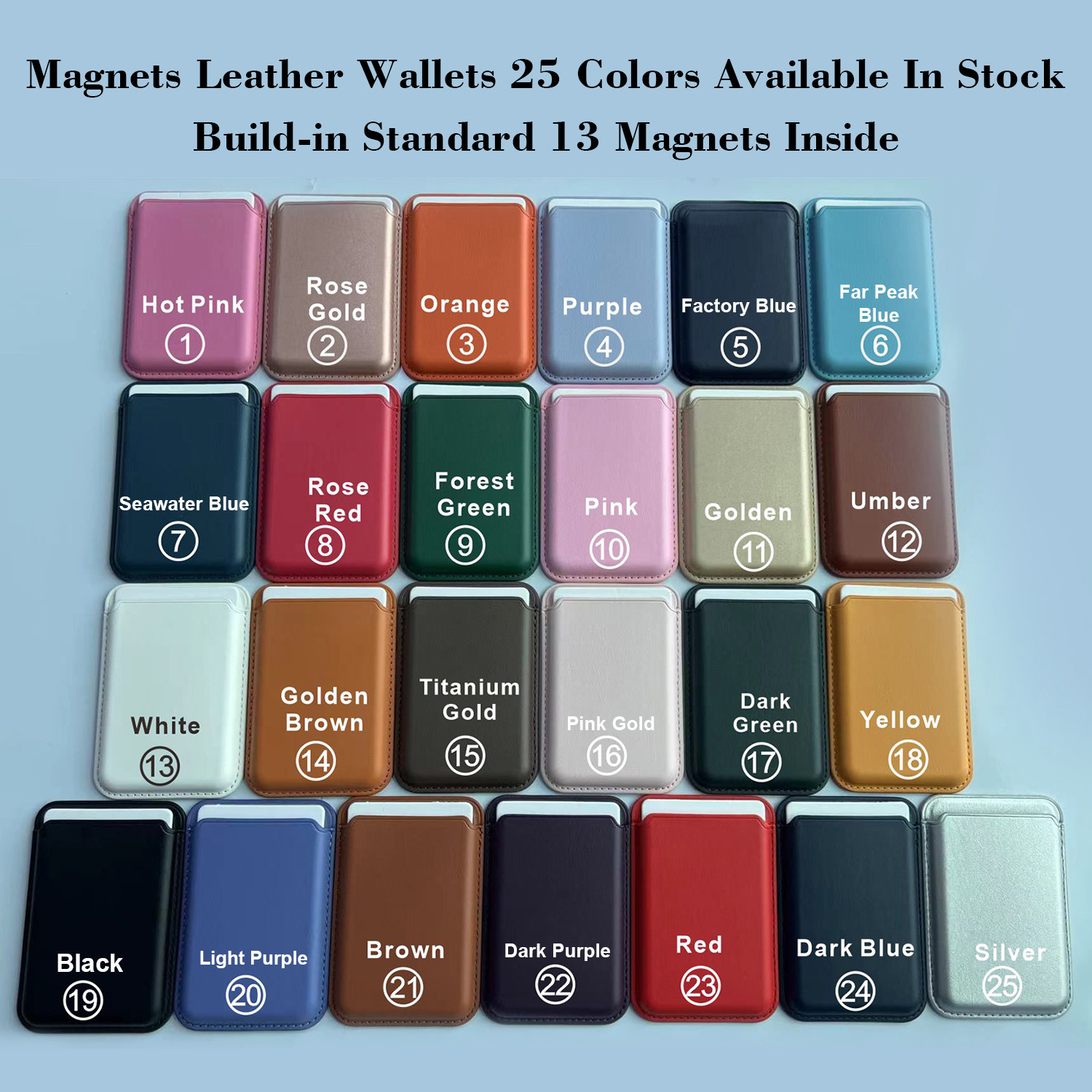 PU Leather Magnetic Magsafe Wallet Card Holder With N52 Strong Magnets 25 Color