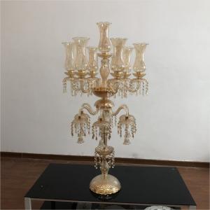 Wholesale Antique Crystal Glass Candelabra Table Centerpiece 13 Arms Crystal Glass Champagne Gold from china suppliers
