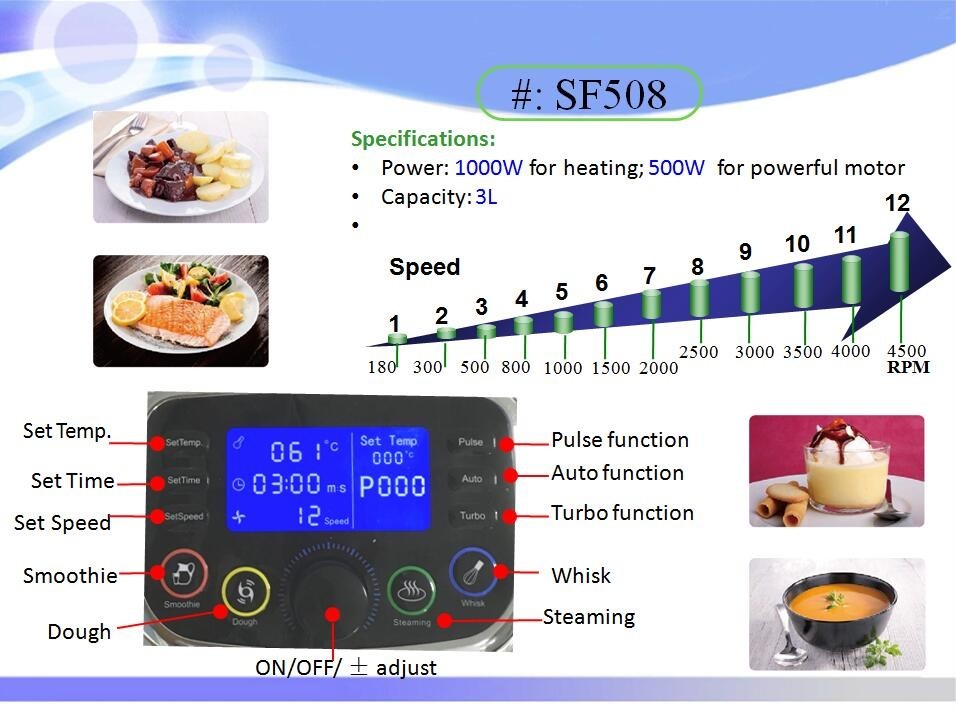 12 in 1 Multi-function robot de cuisine cooking machine soup maker & Thermomixer GK-SF508
