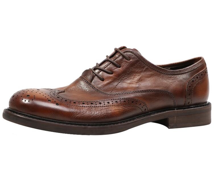 Branded Design Mens Leather Dress Shoes Pointed Toe Oxford Brown Lace Up Dress Shoes