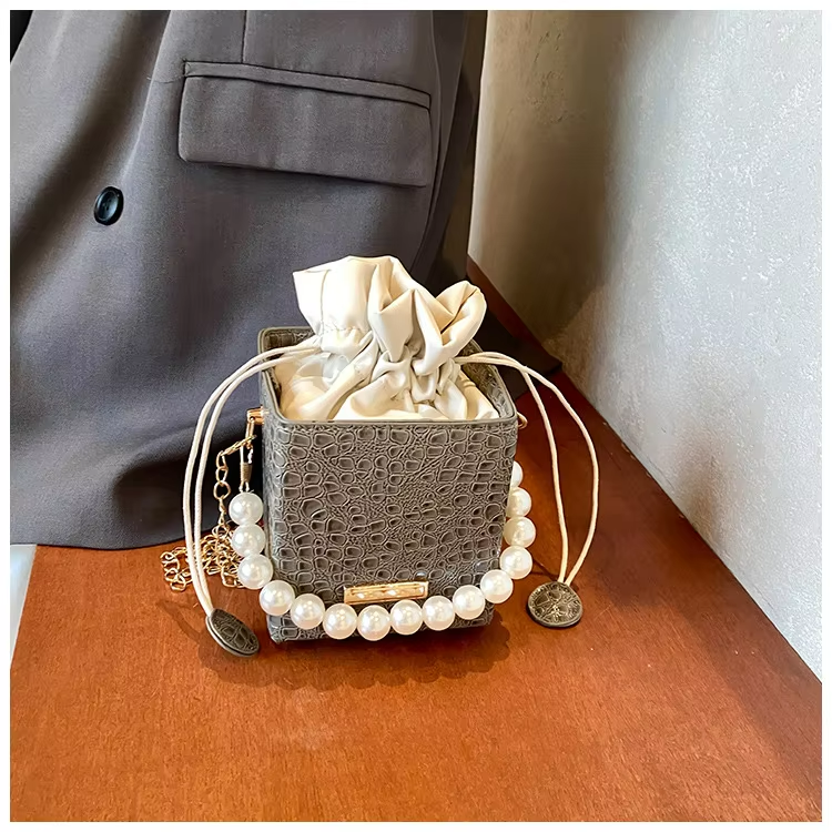 Summer Fashion Candy Color Bucket Bag With Pearl Chain Shoulder Sling Bag for Women