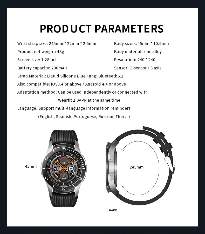GT107 Smart Watch 1.28Inch circular 240*240 Full Touch Screen Body Temperature Health Band