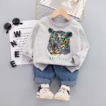 Children'S 110cm 43.3in Spring And Autumn Tiger Print Suit Two Piece Pants Set