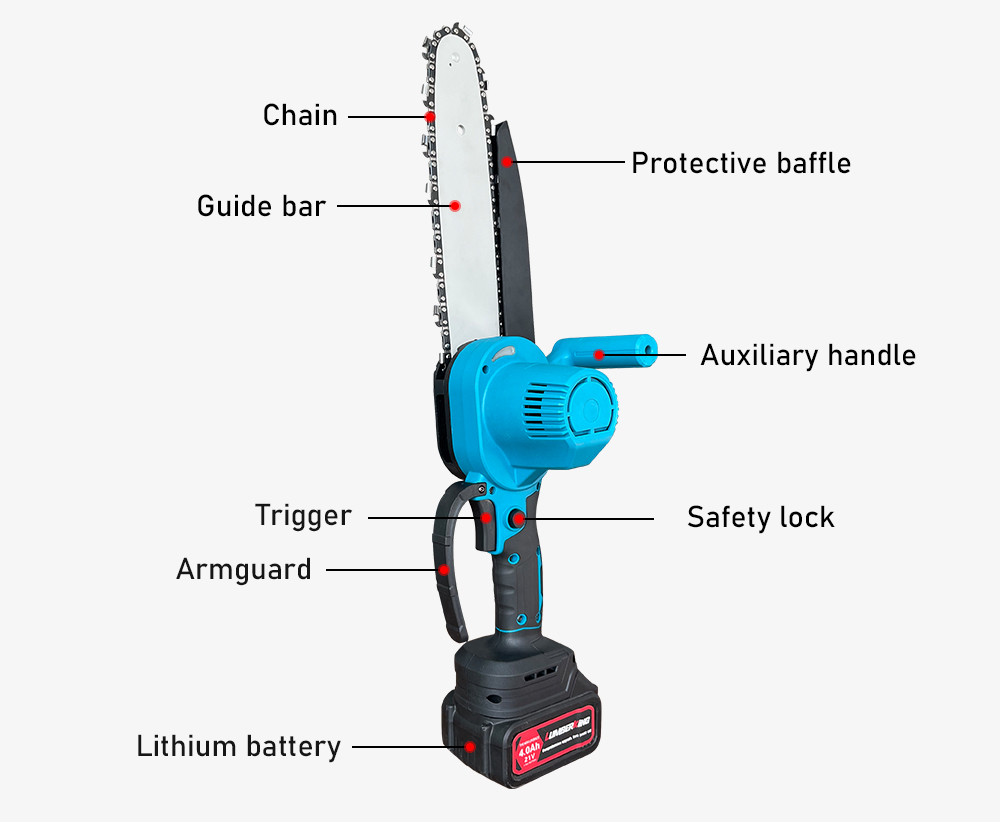 800W 12 Inch 21V Portable Handheld Chain Saws Battery Lithium For Wood