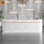 SGS LED White Curved Reception Desk Private Logo For Shopping Mall