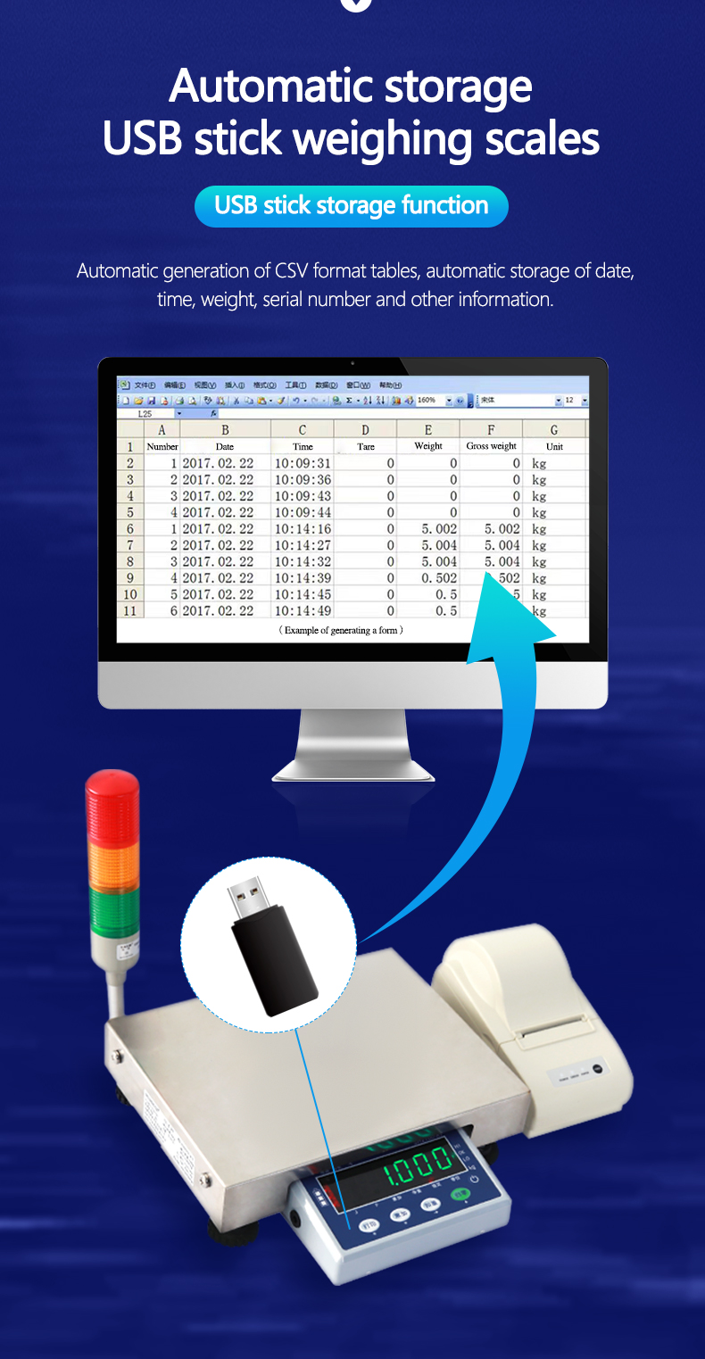 3KG Steel SOHE ATJP Scale with LED Three-color Alarm Light and Barcode QR Code Printing