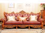 Top Grain Royal Wood Carved Baroque Sofa High Elastic Antique Leather Couch