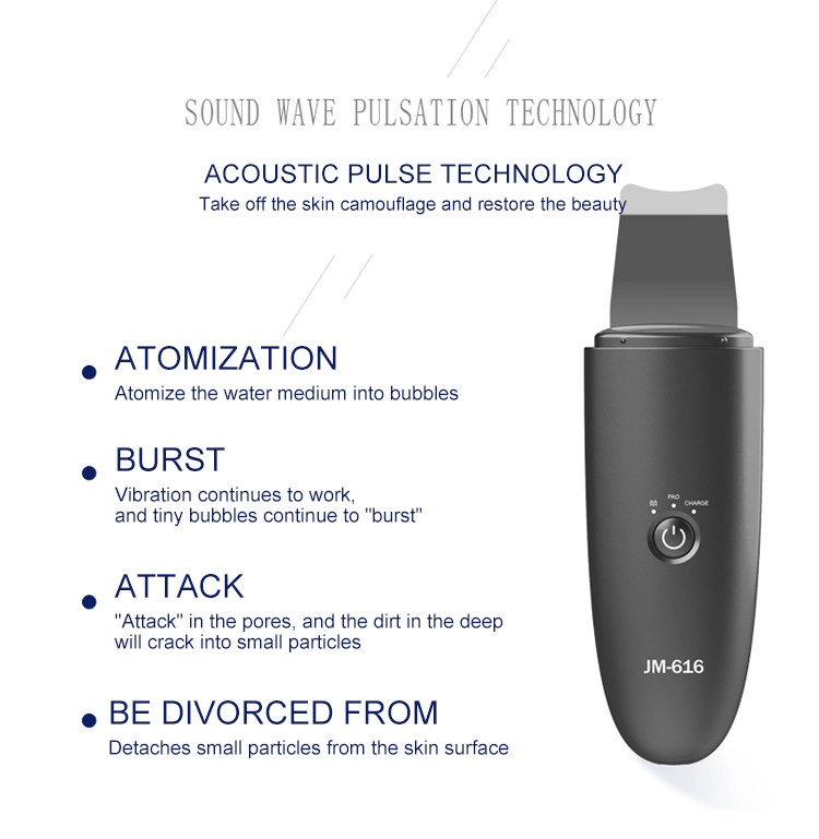 CE ROHS Handheld Acoustic Pulse Ultrasonic Skin Scrubber