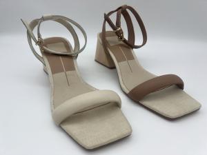 Wholesale Durable Beige Closed Toe Sandals , Real Wood Heeled Square Toe Ankle Strap Sandals from china suppliers
