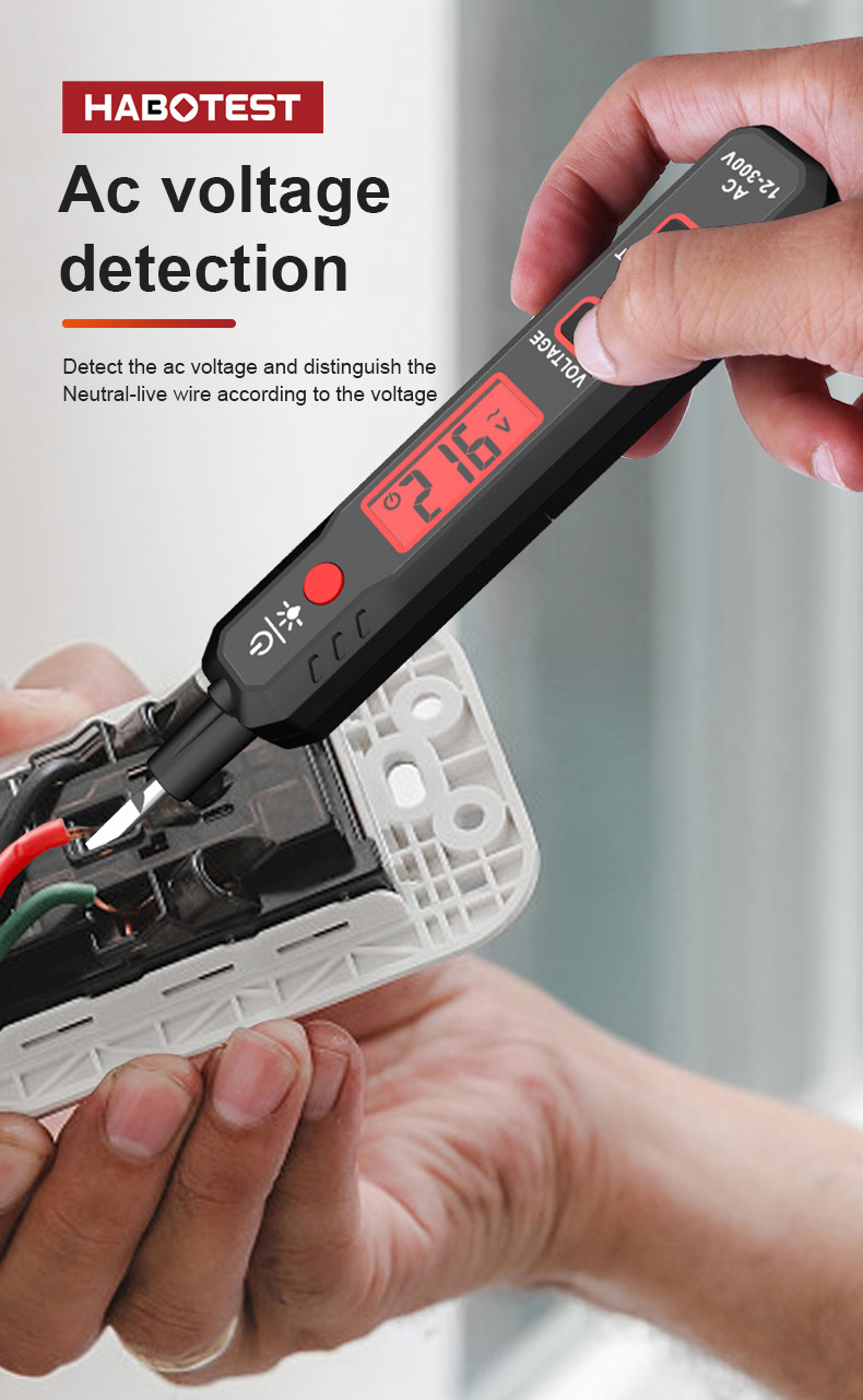 HABOTEST Voltage Detector HT89 AC 300V Sensitive Induction Tester Pen Backlight AC Voltage Tester Sound Light Alarm LCD Display