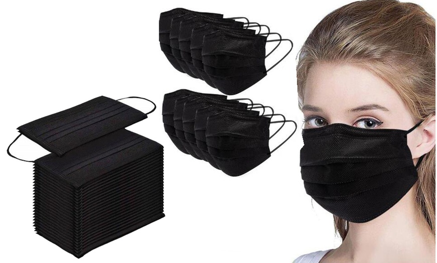 All black disposable face mask with 3 layers hood with elastic ear hook 3 layer face mask