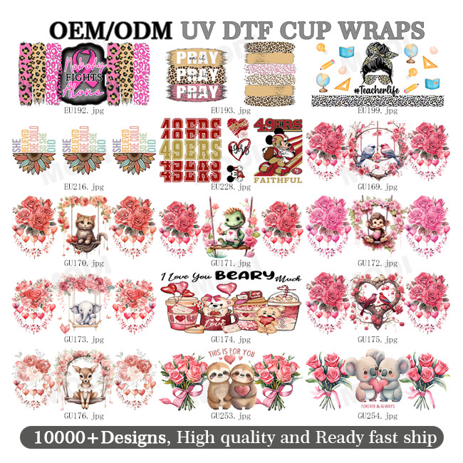 Wholesale Custom Design Cartoon Theme 16oz Glass Can UVDTF Tumbler Sticker Decals UV DTF Cup Wrap Transfers
