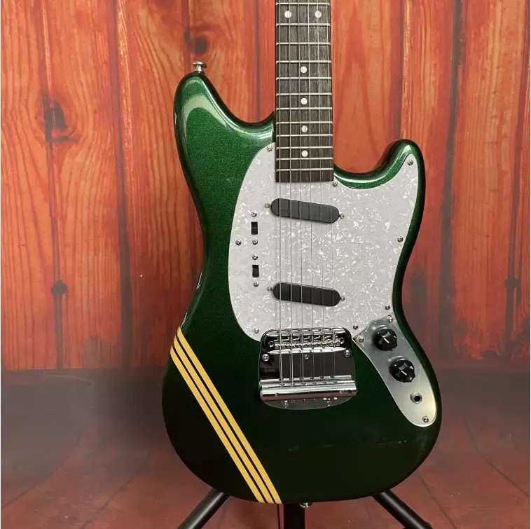 Custom Fender Mustang Style Electric Guitar Metallic Green S-S Pickups Chrome Hardware