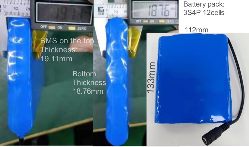 Flat Battery Pack 12V 10Ah 18650 Lithium Batterie 3s4p With DC Female Plug For PVC Heating Pad