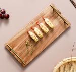 Wooden Serving Tray with Metal Handles, Stylish Farmhouse Decor Serving Platters