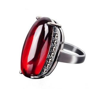 Wholesale Thai Sterling Silver Oval Created Garnet Marcasite Ring (R121402) from china suppliers