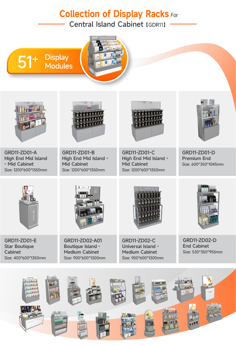 Retail Display Rack Grey Wooden Island Cabinet For Smart Store Rack And Premium Shop Design