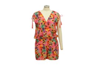 Wholesale Satin Ladies Summer Jumpsuits , Loose Off The Shoulder Floral Jumpsuit Mesh Fabric from china suppliers