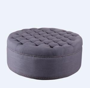 Wholesale Event wedding round button wooden ottoman linen fabric birch wood with sliver nails foot stool from china suppliers