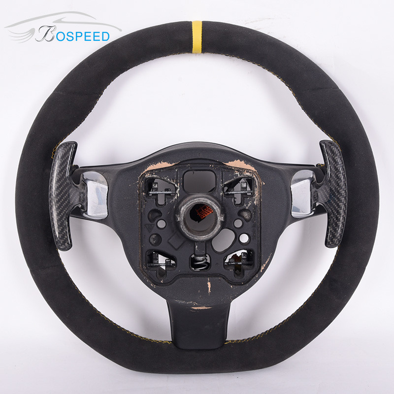 400mm Full Leather Alcantara Porsche 992 Steering Wheel Yellow Stripe