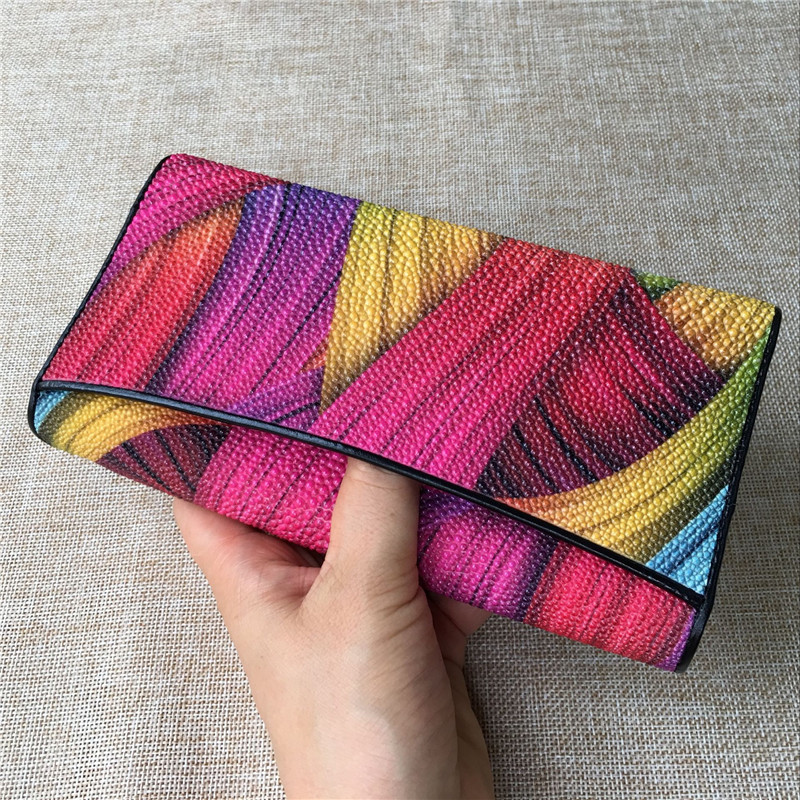 Thailand Authentic Stingray Skin Women's Card Holders Wallet Genuine Leather Female Coin Pocket Lady Large Clutch Purse