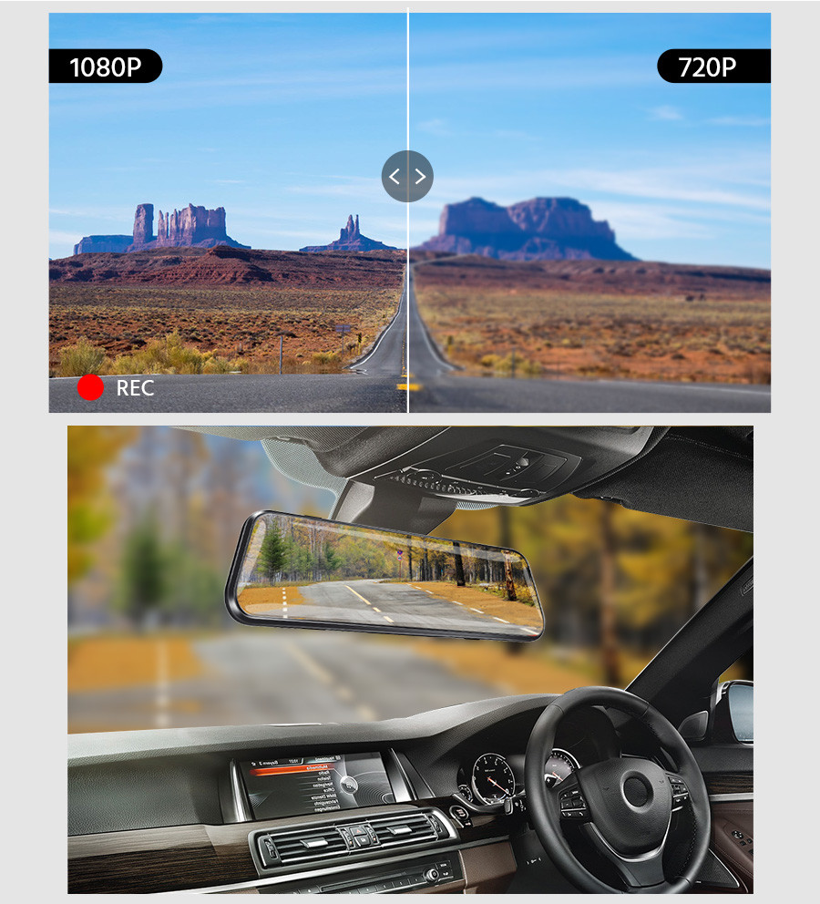 IP57 Waterproof Car DVR Camera Mirror Monitor 1080P HD