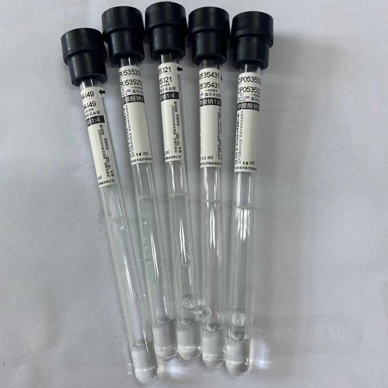 Sodium Citrate 1:4 ESR Tube Whole Blood Specimen Black Top 1.6ml