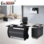Black Brown Glass Top On Wood Table With Metal Legs Home Office Furniture