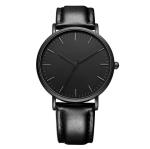 Fashionable Quartz Mens Black Leather Watch 3 ATM Waterproof Black Plated