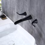 Brass 8In Widespread 2 Handle Bathroom Faucet In Matte Black Gold
