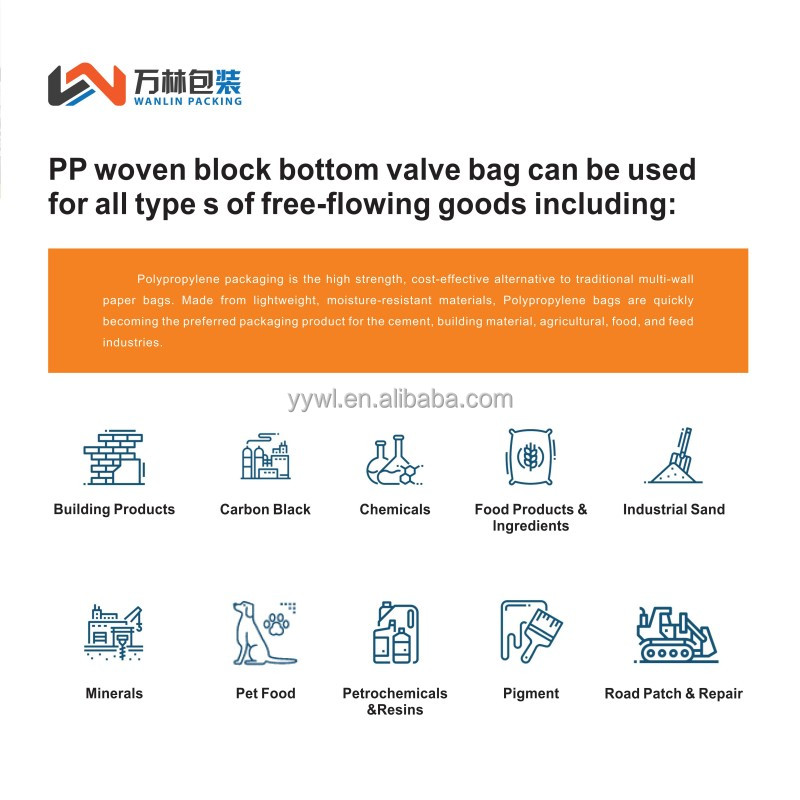 25 KG 40 KG 50 KG PP Woven Bag Empty PP Cement Bag Block Bottom With Valve