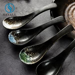 Wholesale Contemporary Plain Black Ceramic Soup Spoon A Grade Porcelain Soup Spoon from china suppliers