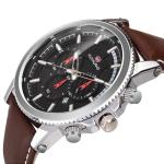 Round Silver Case Genuine Leather Strap 95g Men ' S Quartz Watch