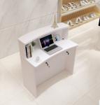 Wooden Reception Desk Display Case With Acrylic Logo For Shopping Mail