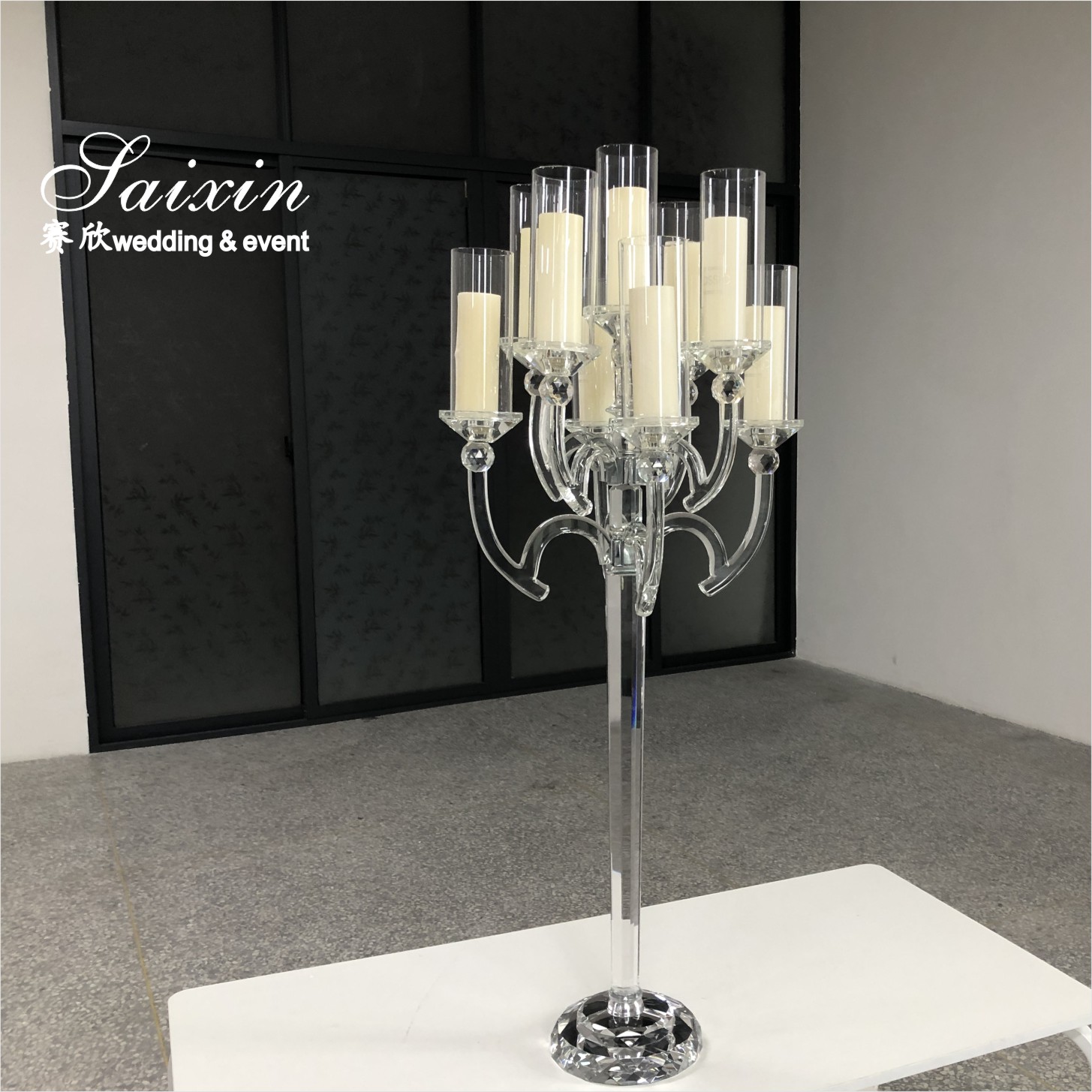 Unique Candle Stand Wedding Table Decoration Clear Crystal Candle Holder