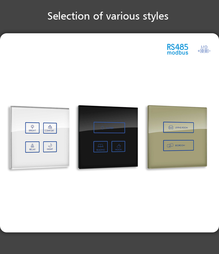 RS485 Modubus Touch Screen Wall Switch Tempered Glass Plastic Cover