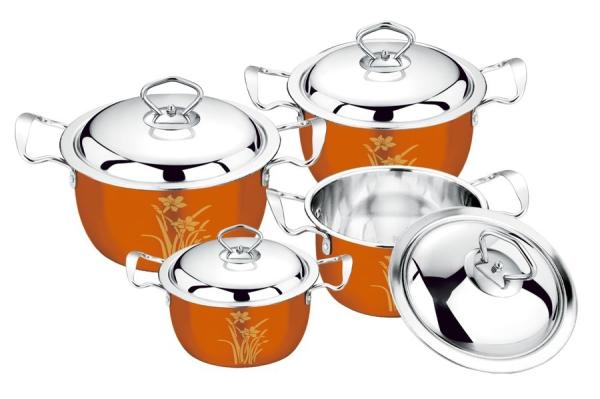2016 hot sales 16/18/20/22 cookware set with color +flower &stainless steel pot