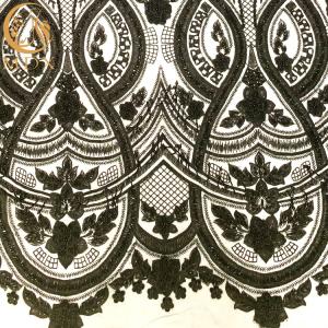 Wholesale Customized Black 3D Beaded Lace Mesh Crystal Embroidery Tulle Fabric from china suppliers