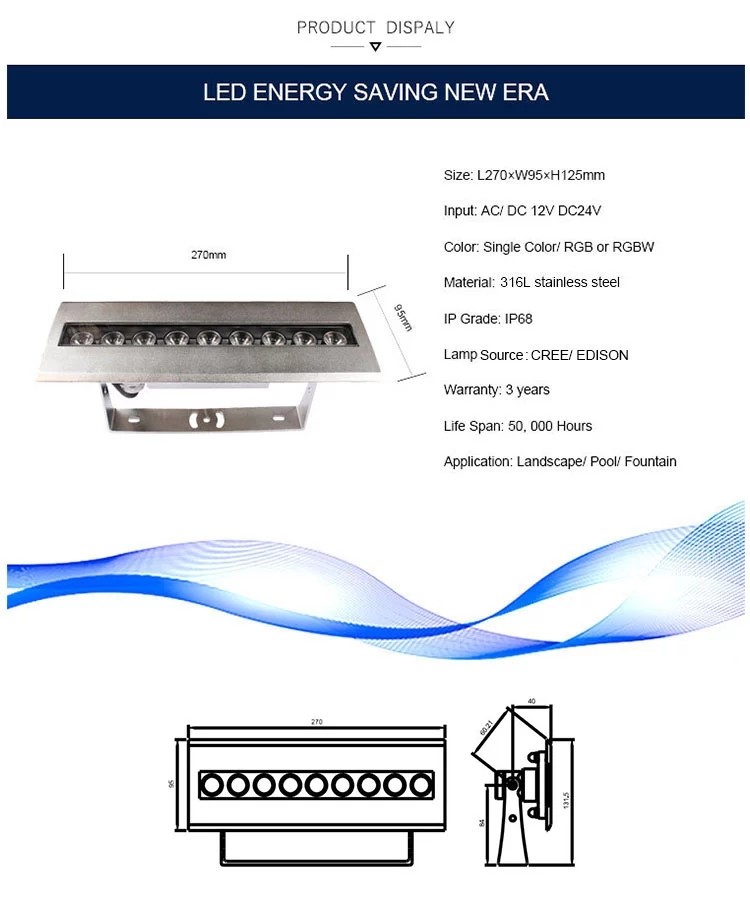 316l Stainless Steel Rgb Underwater Lights , 9x4w IP68 Underwater Light