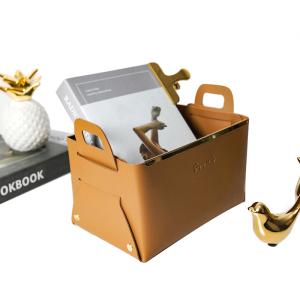Wholesale Convenience Stores Foldable Clothing Leather Basket Storage Box Desk Organizer with Handle from china suppliers
