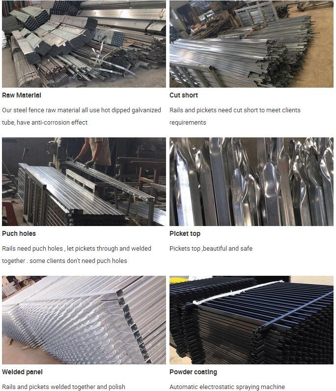 Powder Coated Ornamental Spear &Flat Top Security Steel tubular fencing