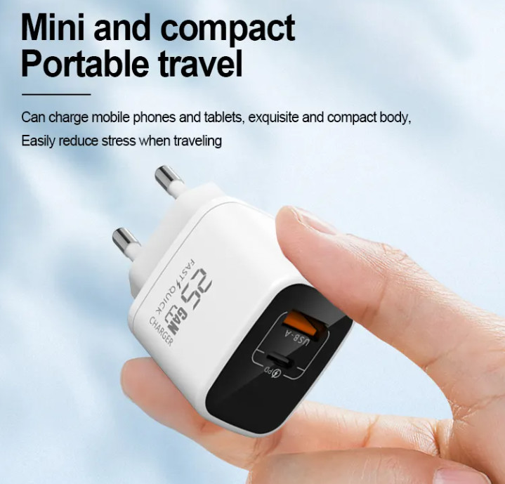 GaN Charger PD 25W 2 Port USB C Fast Charging Adapter USB C Charger Block