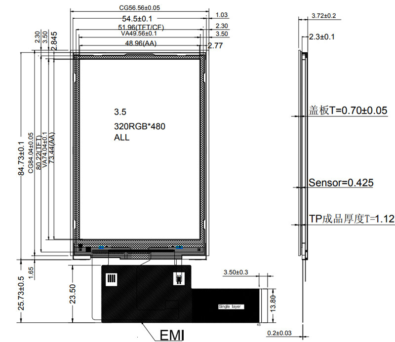 3.5" Inch TFT LCD Display Module 320x480 HVGA IPS Full Viewing Angle With RGB/MCU/SPI Interface