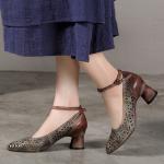 S426 Manufacturer'S New Ethnic Style Leather Hollow High Heels Literary Pointed