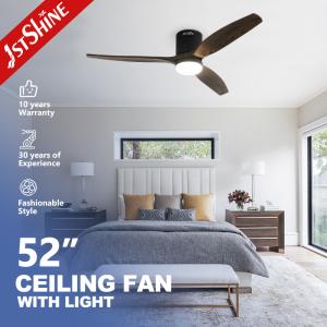 Wholesale Wooden Blades Flush Mount Ceiling Fan With Light and 5-Speed Wind Controlled by TUYA App from china suppliers