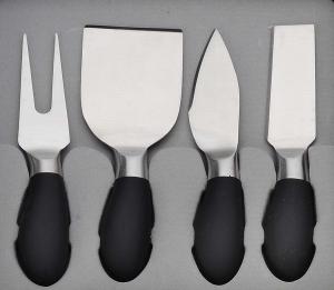 Wholesale Stainless Steel 4PCS Cheese Knife Set With Soft Handle Rubber Cotaing Black Color In Gift Box from china suppliers