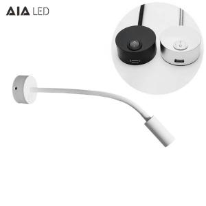 Wholesale IP40 wall mounted bedside wall reading light USB 3W hotel &amp;gooseneck led reading light for villa decoration from china suppliers
