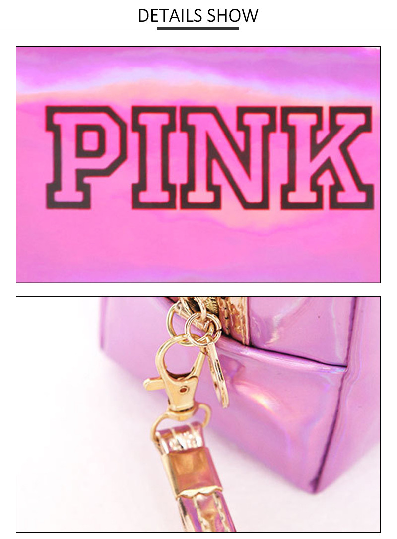 Wholesale 4 Colors Pink Shiny PU Leather Cosmetic Wristlet Bag